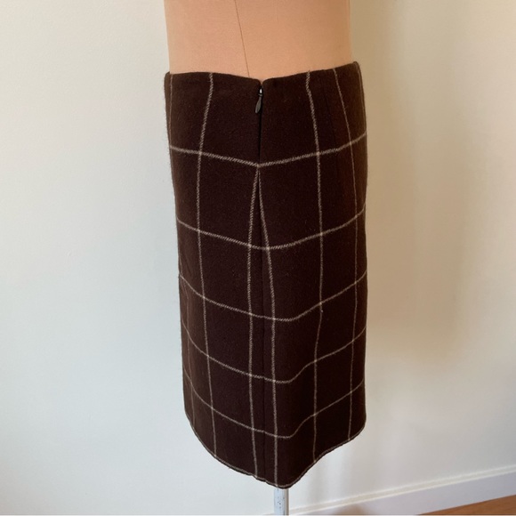 Ralph Lauren Purple Label Collection Brown Fleece Window Pane Pencil Skirt EUC 2 - Picture 2 of 6